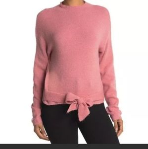 WAYF Milo Knot Tie Front Mockneck Sweater Pink Wool Blend Nordstrom Small NWT